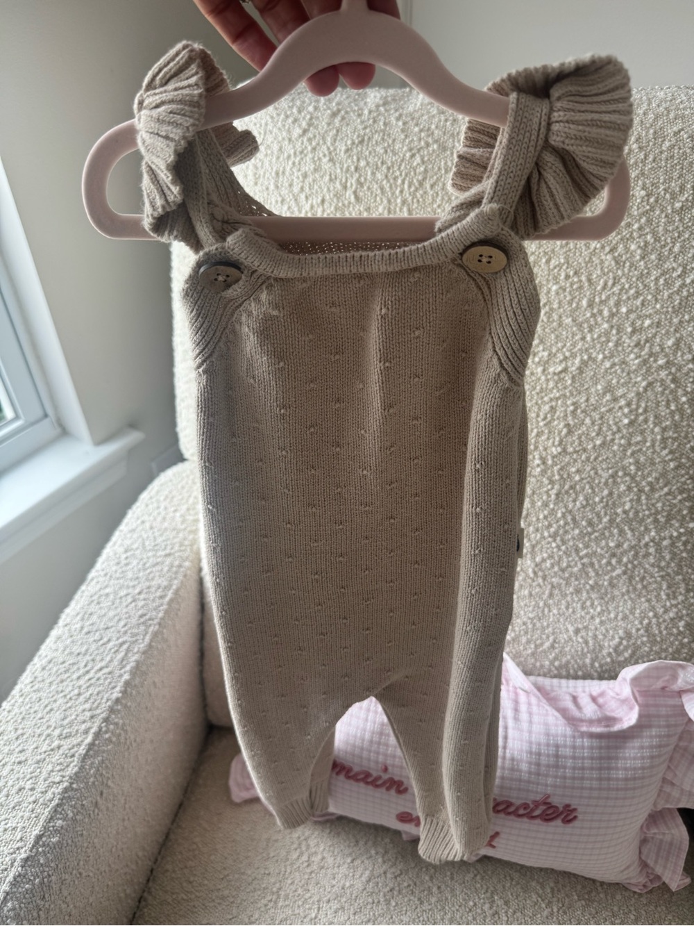 Cream Knit Ruffle-Strap Baby One-Piece Bodysuit